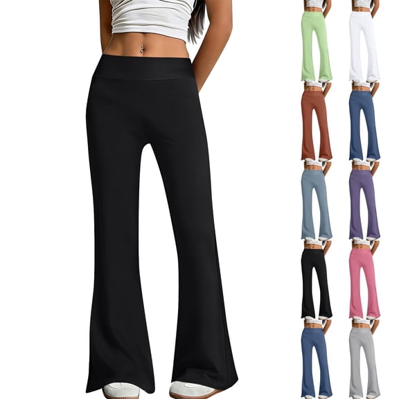 Women's Flare Yoga Pants with Pockets No Front Seam High Waist Flared Leggings Bootcut Gym Workout Pants Tummy Control Black S