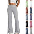 thumbnail image 1 of Women's Flare Yoga Pants with Pockets No Front Seam High Waist Flared Leggings Bootcut Gym Workout Pants Tummy Control Gray S, 1 of 7