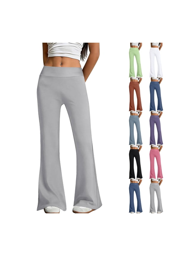 Women's Flare Yoga Pants with Pockets No Front Seam High Waist Flared Leggings Bootcut Gym Workout Pants Tummy Control Gray S