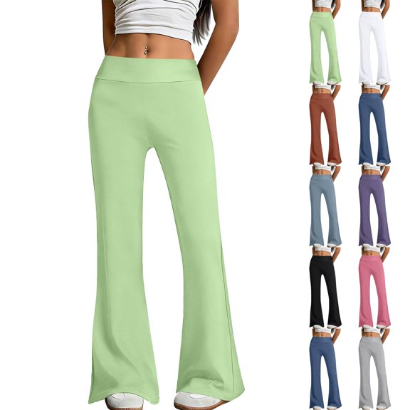 Women's Flare Yoga Pants with Pockets No Front Seam High Waist Flared Leggings Bootcut Gym Workout Pants Tummy Control Green 2XL