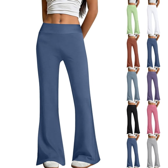 Women's Flare Yoga Pants with Pockets No Front Seam High Waist Flared Leggings Bootcut Gym Workout Pants Tummy Control Sky Blue L