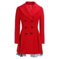 thumbnail image 1 of Women's Flared Double-Breasted Trench Coat - Long Lapel Peacoat Outerwear, Red, XL, 1 of 3