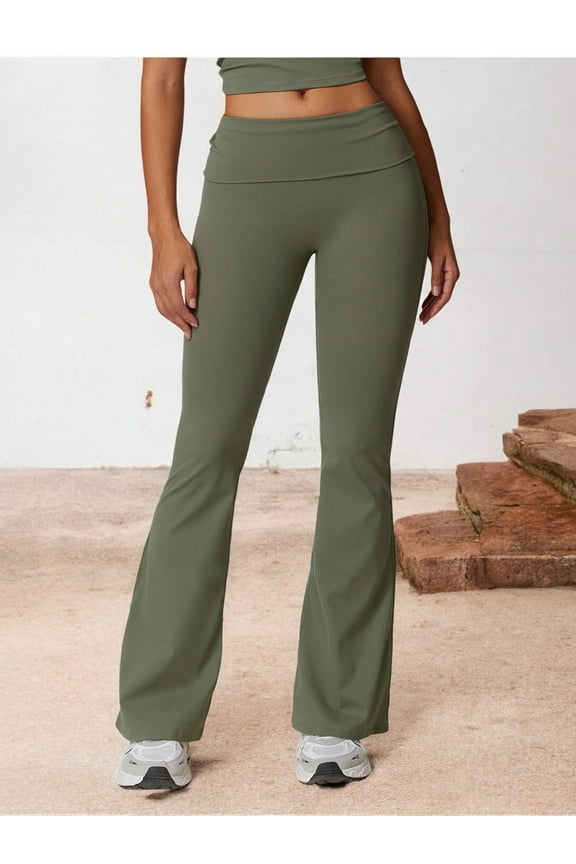 Women's Flared High Waist Yoga Pants for Activewear and Everyday Comfort- Small, Olive Green