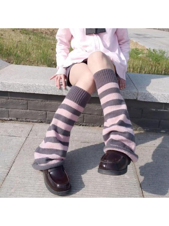Women's Flared Knit Leg Warmers, Bell-Bottom Style Boot Socks with Elastic Cuffs, Striped Slouchy Leg Sleeves for Dance, Fashion, and Student Style, 1 Pair Soft Stretchable Leg Warmers - Pink