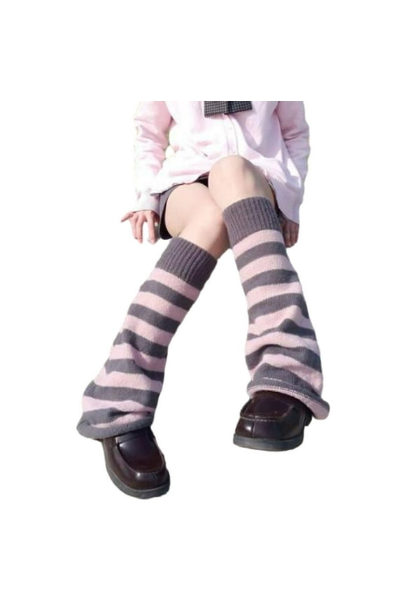 Women's Flared Knit Leg Warmers, Bell-Bottom Style Boot Socks with Elastic Cuffs, Striped Slouchy Leg Sleeves for Dance, Fashion, and Student Style, 1 Pair Soft Stretchable Leg Warmers - Pink
