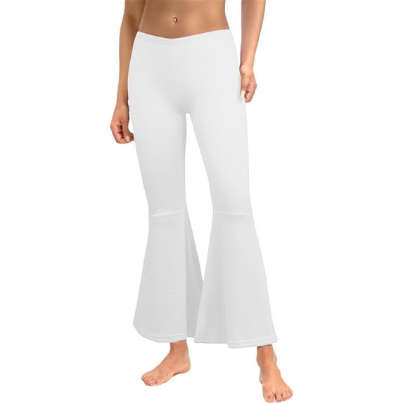 Women's Flared Leg Pants - High Waist Wide Leg Trousers, Dance & Casual Wear (XS-XXXXL, 14 Colors) | Yubnlvae | Ladies Solid Color High Waist Slim Fit Casual Flared Pants (White | S)