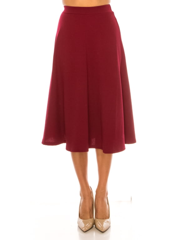 Women's Flared Lightweight Elastic Midi A-line Skirt