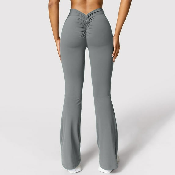 Women's Flared Pants With High Waist Knitted Rib Stripe And Elastic Waist, Seamless Nude Butt Lifting Leggings for Casual Slim Sports Fitness Pants.