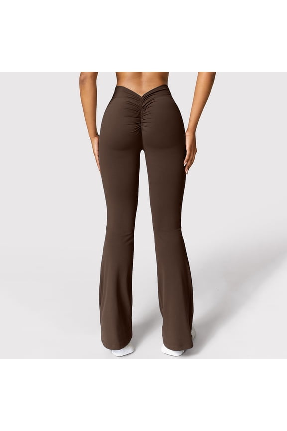 Women's Flared Pants With High Waist Knitted Rib Stripe And Elastic Waist, Seamless Nude Butt Lifting Leggings for Casual Slim Sports Fitness Pants.