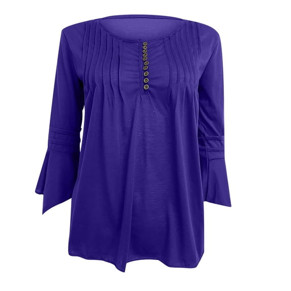 Women's Flared Sleeve Pleated T-Shirt Top Bottoming Shirt Three Quarter Sleeves Blouse