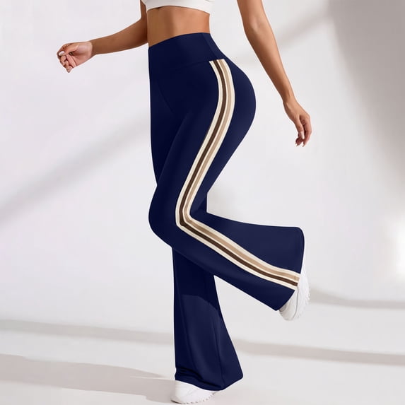 Women's Flared Yoga Pants with Side Striped, High Waisted Soft Stretchy Breathable Active Pants for Fitness Daily Wear Navy XXL