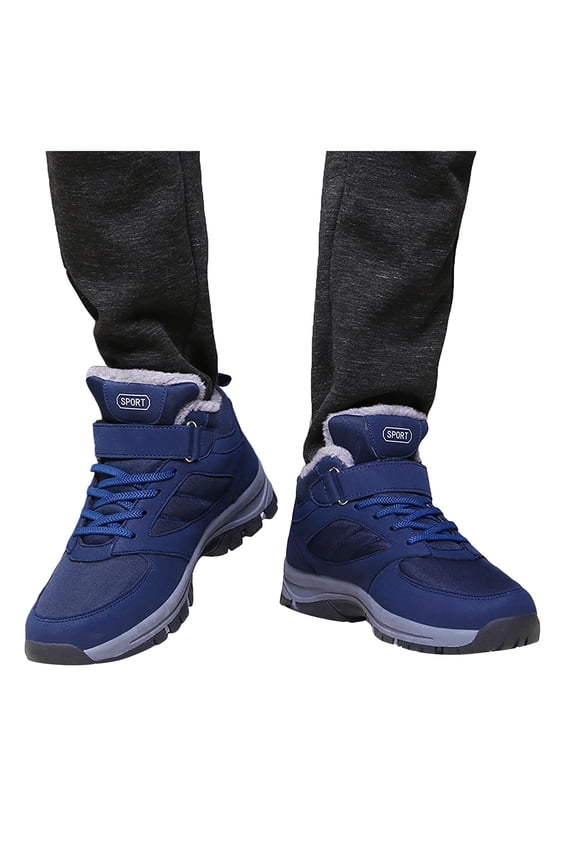 Women's Flat Ankle Boots Winter Hook And Loop Warm Snow Booties Fleece Lined Non Slip Hiking Boots with Arch Support Blue Size 10.5