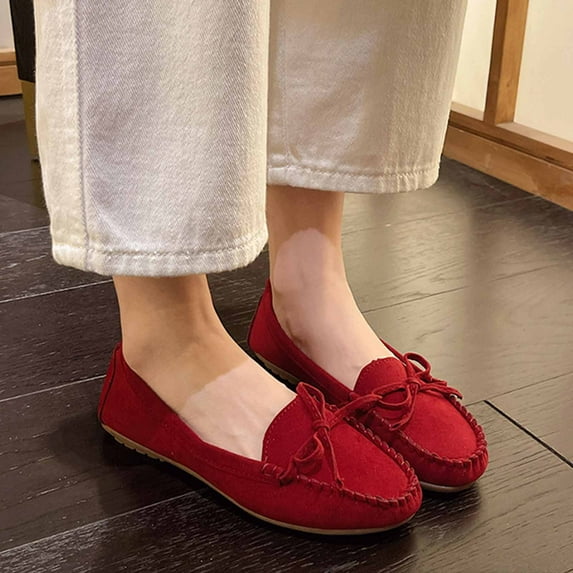 Women's Flat Ballet Shoes Knit Flat Shoes for Women Round Toe Slip on Women Flats for Dressy Casual Office Work Wedding Comfort Soft Red 4.5
