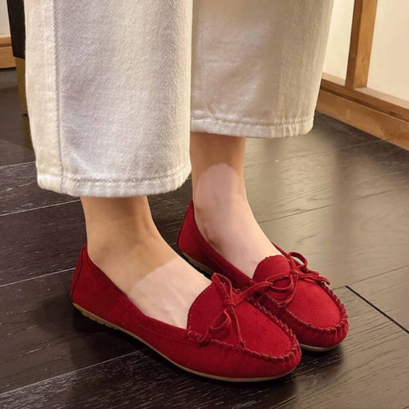 Women's Flat Ballet Shoes Knit Flat Shoes for Women Round Toe Slip on Women Flats for Dressy Casual Office Work Wedding Comfort Soft Red 5.5