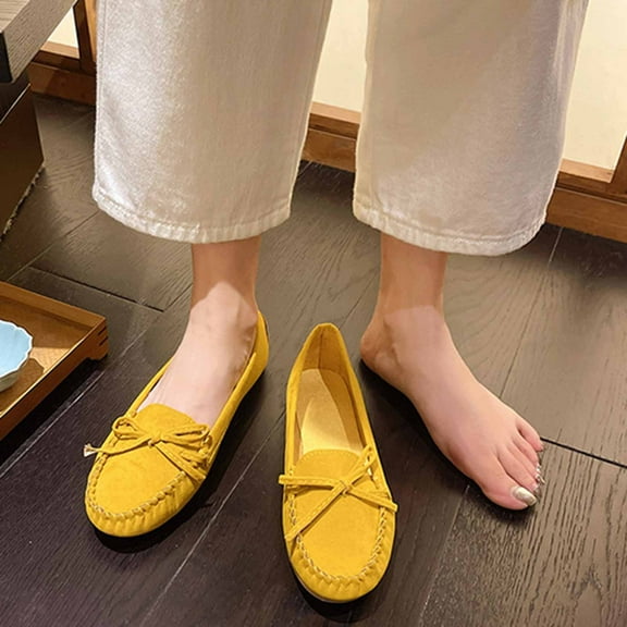 Women's Flat Ballet Shoes Knit Flat Shoes for Women Round Toe Slip on Women Flats for Dressy Casual Office Work Wedding Comfort Soft Yellow 9