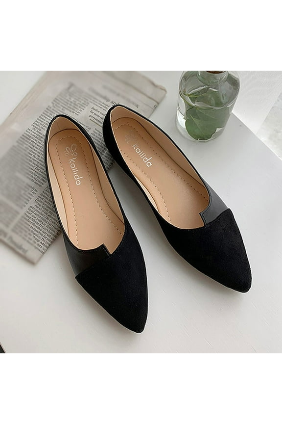 Women's Flat Casual Shoes, Pointed Toe Ballet Flats with Color Block Design, Fashion Office Pumps for Work, Dress & School Black 35
