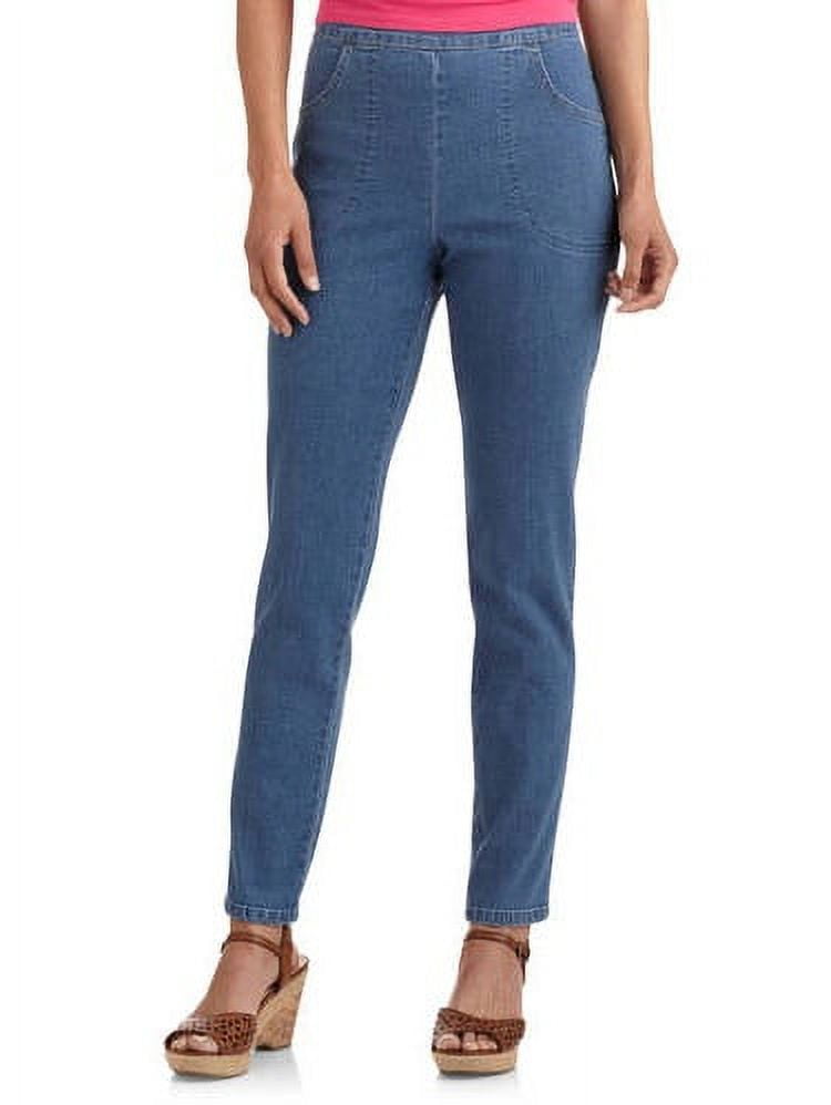 Women's Flat Front Back Elastic Stretch Denim Pants - Walmart.com