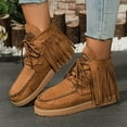 thumbnail image 1 of Women's Flat Heeled Short Boots Solid Color Tassel Round Toe Comfortable Casual Shoe Thick Sole Flat Lace Up Boot Women Flat Soled Ankle Shoes, 1 of 6