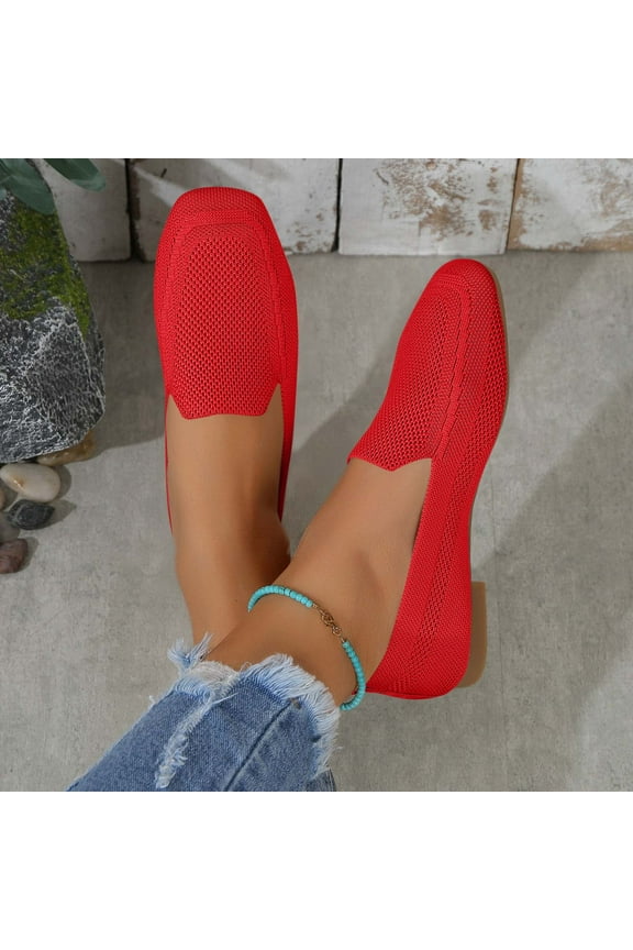 Women's Flat Loafers Square Toe Work Office Flats Shoes Comfortable Knit Slip On Penny Loafers for Women Soft Dress Ballet Flats Driving Walking Knitted Shoes