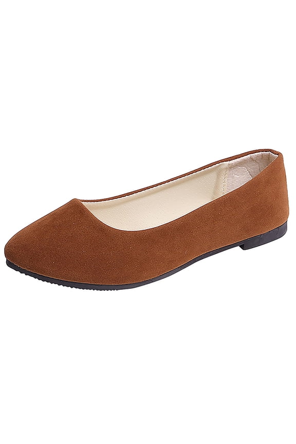 Women’s Flat Loafers Suede Pointed Toe Slip on Ballet Business Casual Walking Shoes Non Slip Comfortable Dress Shoes Brown Size 6