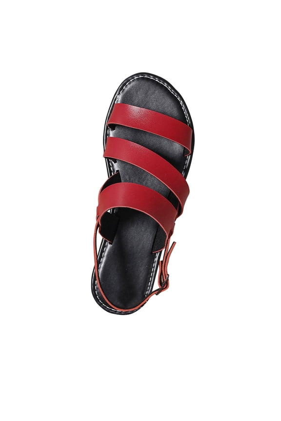 Women's Flat Sandal Ankle Strap Leather Slip on Summer Shoes Women's Fashion Casual Toe Spring And Summer New Flat Sandals Red Women Sandal