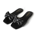 thumbnail image 1 of Women's Flat Sandal Slides Bow Knot Flat Slides Open Toe Slip On Square Head Casual Slides Flip-Flops Sandals Slippers With Low-Heel Shoes Summer(Black,8.5), 1 of 6