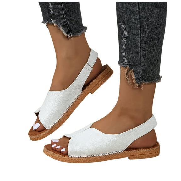 Women's Flat Sandals 2025 Fashion Casual Leather Peep Toe Low Heels Dress Sandals Summer Slingback Shoes