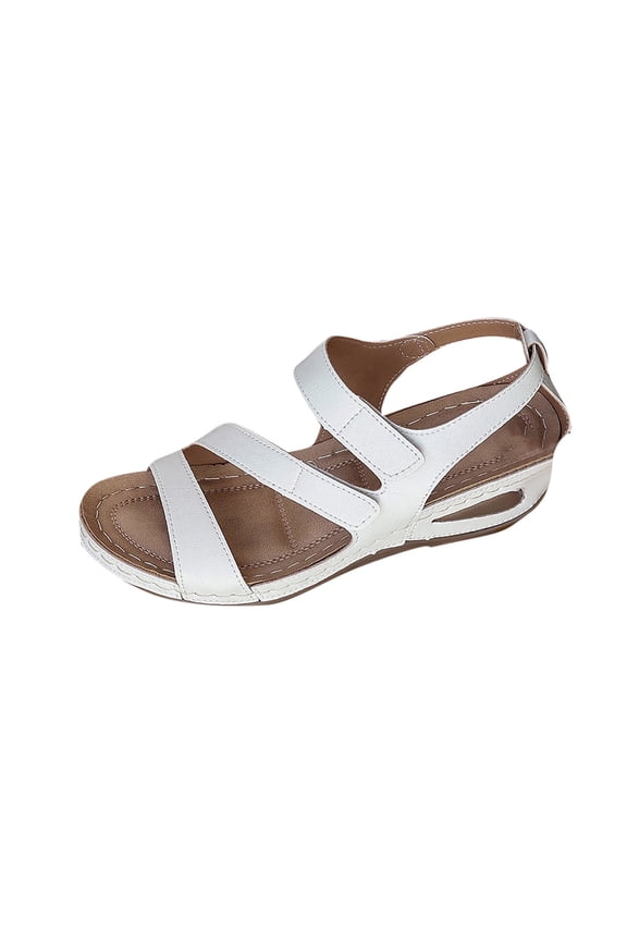Women’s Flat Sandals Comfortable Open Toe Elastic Ankle Strap Slip on Comfy Low Wedge Sandals Slingback Walking Sandals White Women Sandal