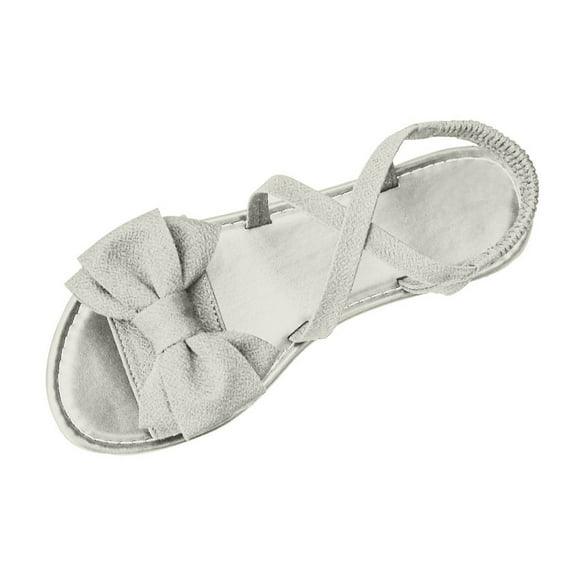 Women's Flat Sandals Cute Bowtie Elastic Strap Open Toe Comfortable Vacation Spring Summer Sandals Beige