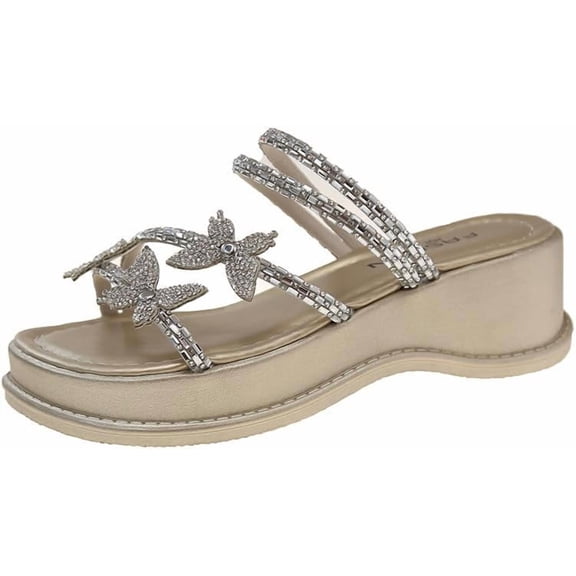 Women's Flat Sandals, Daily leisure Open-Toe Slides with Thick Comfort Sole