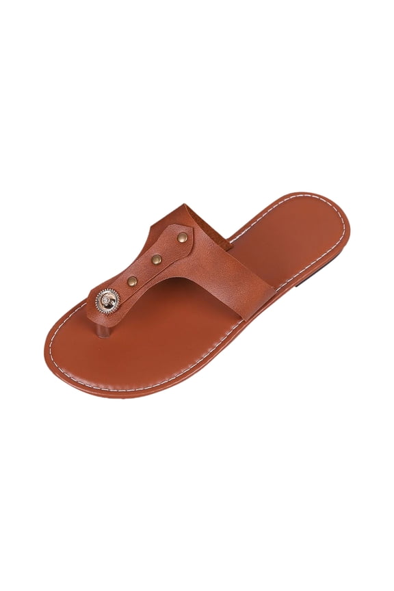 Women's Flat Sandals Dressy, Bohemian Floral Sandals Open Toe Elastic Ankle Strap Beach Thong Sandals T-Strap Slip On Summer Walking Shoes Brown Women Sandal