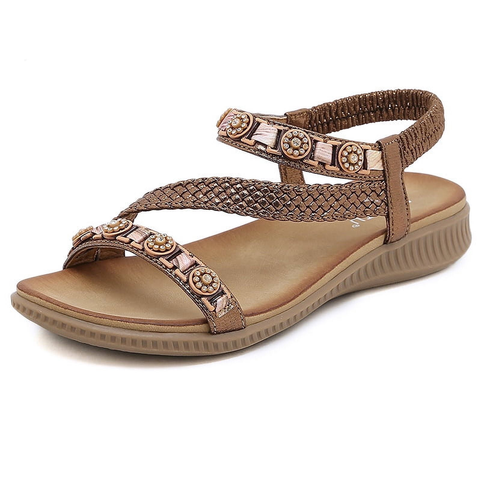 Littleplum Women's Arch Support Sandals – Comfort Summer Walking Shoes, Elastic Ankle Flip Flops With Rhinestone 2 thumbnail image