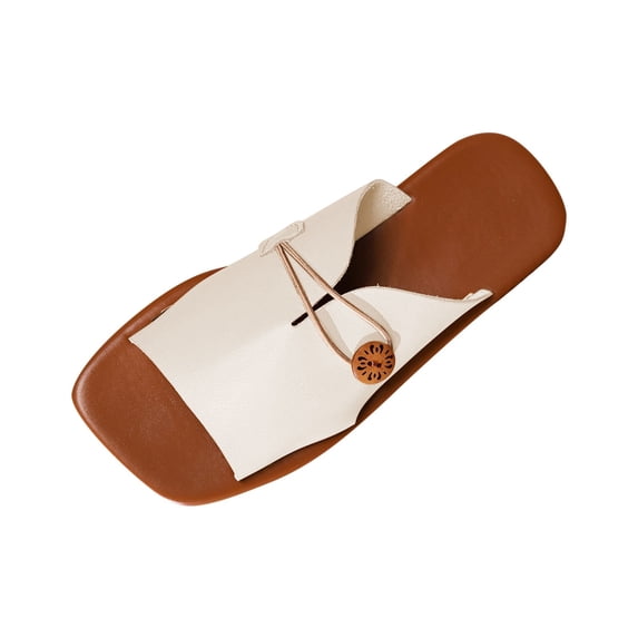 Women's Flat Sandals Dressy Summer Square Open Toe Slip On Leather Slide Sandals White 7