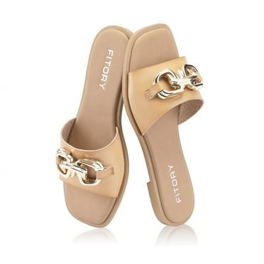 Women's Flat Sandals Fashion Slides With Soft Leather Slippers for Summer Size 6-11