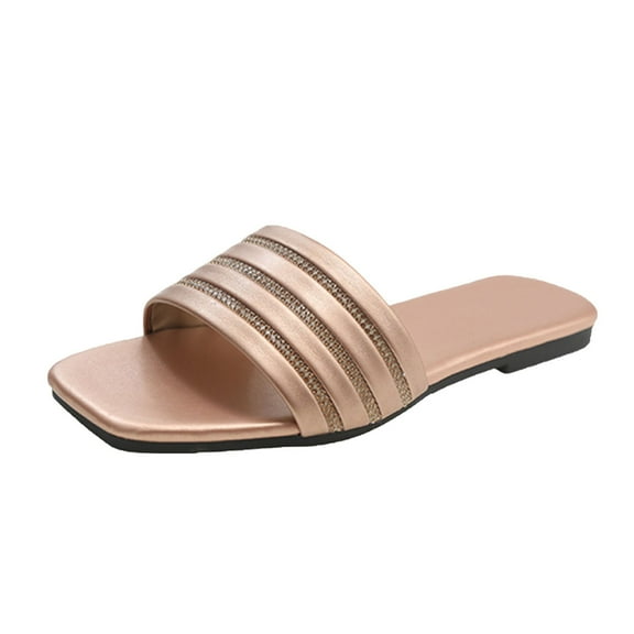 Women's Flat Sandals Fashion Slides With Soft PU Leather Slippers for Summer Rose Gold 5