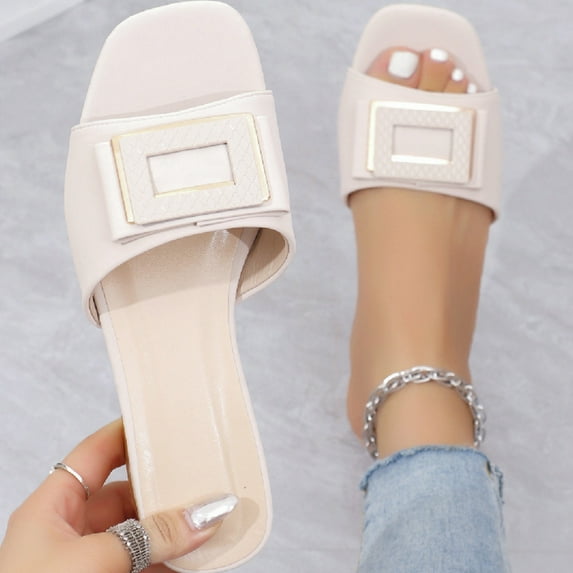 Women's Flat Sandals Large Size Comfortable Slip-On Slippers Fashion Fish Mouth Square Buckle Womens Outdoor Thick Neel Sandals