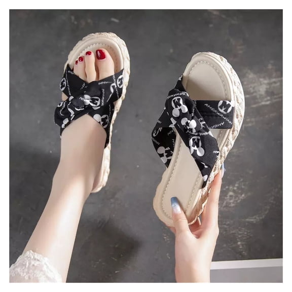 Women's Flat Sandals Non Slip Thick Sole Slippers,Slide Sandals Dressy Summer Open Toe Flats Bow Tie Slip on Comfortable Beach Shoes Slippers,Soft Comfort Shower Shoes