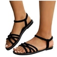 thumbnail image 1 of Women’s Flat Sandals Slip on Summer Gladiator Open Toe Braided Slingback Slip on Elatic Ankle Strap Lightweight Beach Shoes Black Size 7.5, 1 of 5