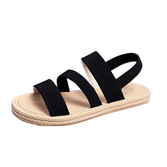 Women's Flat Sandals Solid Color Open Toe Wrap-Around Strap Comfy Going Out Sandals for Summer Spring Black