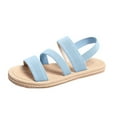 thumbnail image 1 of Women's Flat Sandals Solid Color Open Toe Wrap-Around Strap Comfy Going Out Sandals for Summer Spring Light Blue, 1 of 6