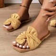 thumbnail image 1 of Women's Flat Sandals, Trendy Square Toe Slide Sandals with Oversized Pleated Bow, Dressy Slippers, Comfortable Leatherette Footbed, Summer Casual Beach Shoes for Vacation, US Size: 5-10, 1 of 9