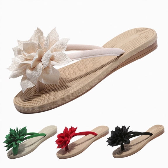 Women's Flat Sandals Yoga Mat Footbed Flip Flops Cushioned Strap Slides Lightweight Flower Everyday Summer Beach Shoes White Size 8
