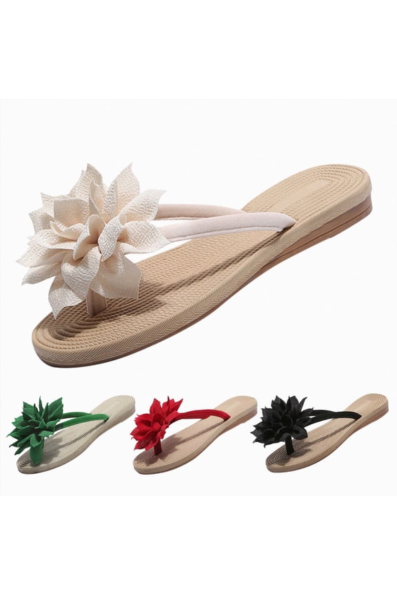 Women's Flat Sandals Yoga Mat Footbed Flip Flops Cushioned Strap Slides Lightweight Flower Everyday Summer Beach Shoes White Size 8