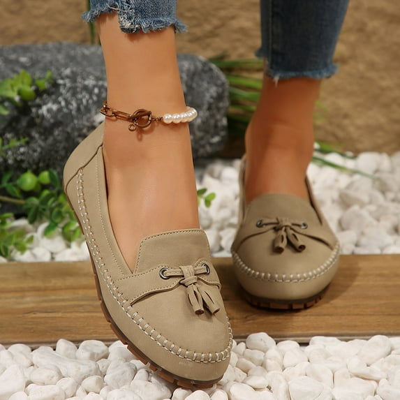 Women's Flat Shoes, Casual Round Toe Loafers Slip on Comfortable Walking Shoes for Daily Office Indoor Outdoor Wear