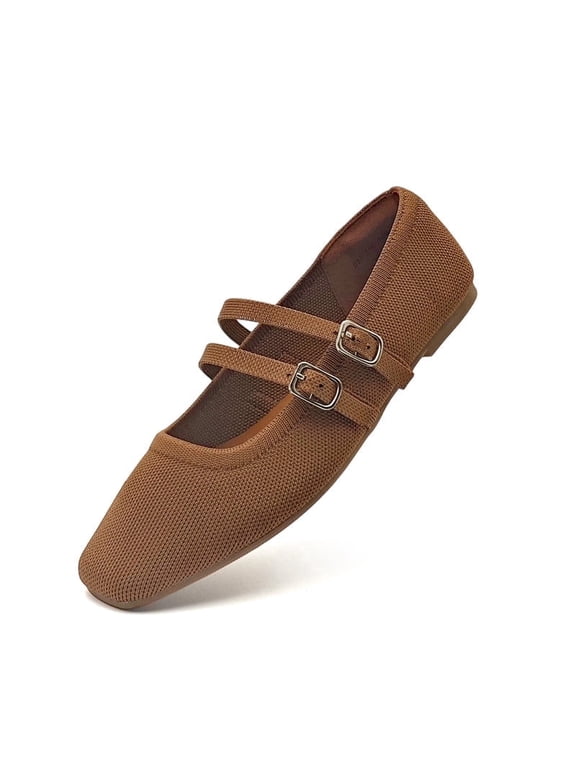 Women's Flat Shoes Double Adjustable Strap Mary Jane Flats Soft Fly Woven Mesh Breathable Shoes Casual Daily Walking Shoes for Ladies
