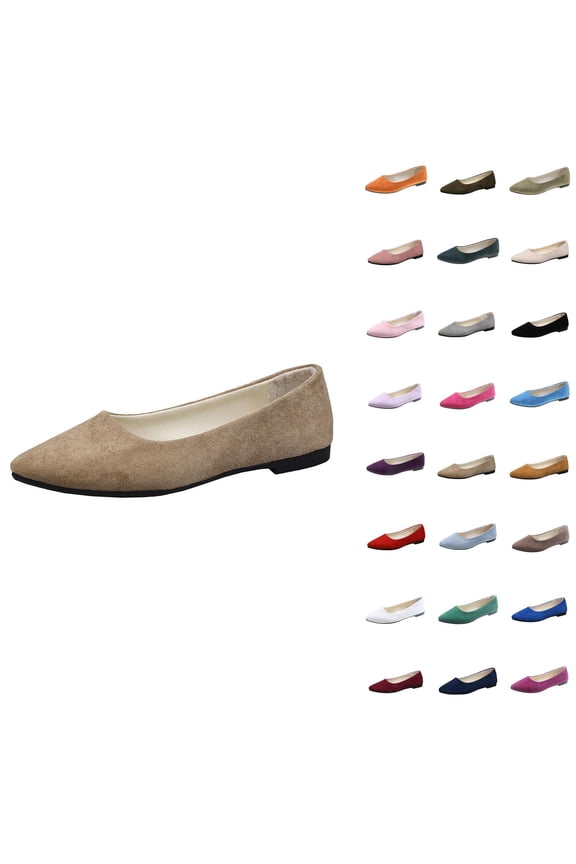 Women's Flat Shoes Faux Suede Pointed Toe Ballet Dressy Flats Comfortable Slip On Walking Shoe With Square Toe