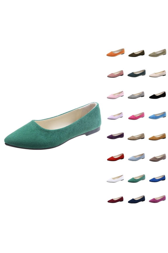Women's Flat Shoes Faux Suede Pointed Toe Ballet Dressy Flats Comfortable Slip On Walking Shoe With Square Toe