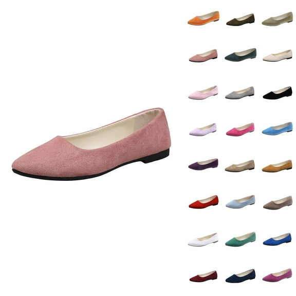 Women's Flat Shoes Faux Suede Pointed Toe Ballet Dressy Flats Comfortable Slip On Walking Shoe With Square Toe
