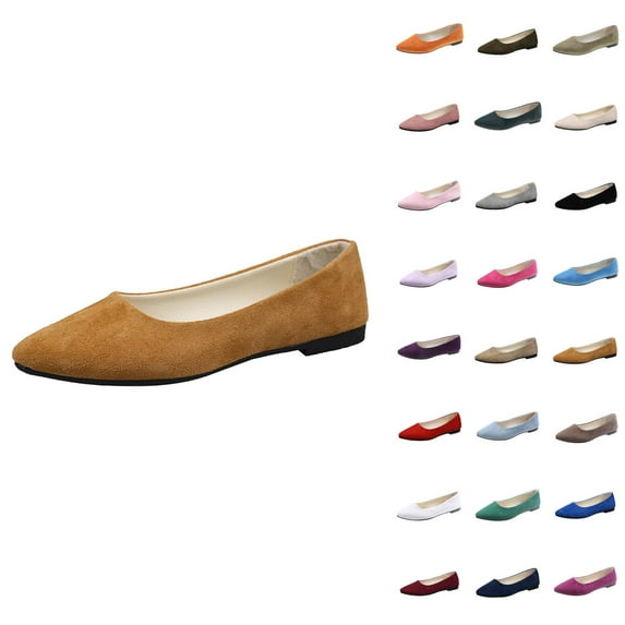 Women's Flat Shoes Faux Suede Pointed Toe Ballet Dressy Flats Comfortable Slip On Walking Shoe With Square Toe