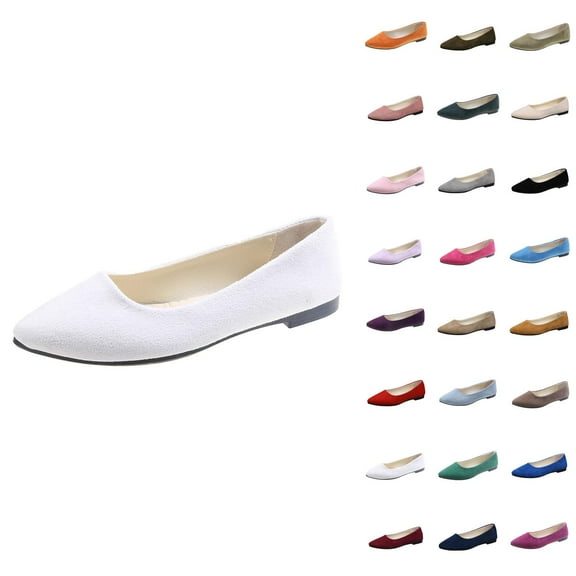Women's Flat Shoes Faux Suede Pointed Toe Ballet Dressy Flats Comfortable Slip On Walking Shoe With Square Toe